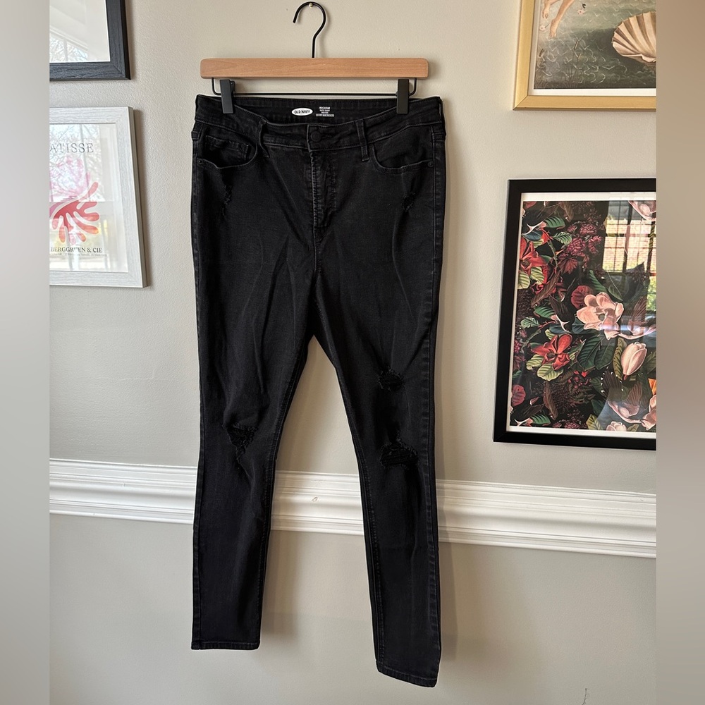 Old Navy Black Ripped Rockstar Super-Skinny High Rise Jeans, size 12